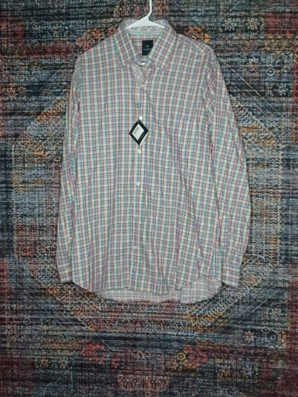 Tailorbyrd mens colorful checks diamond flip button down shirt L NWT